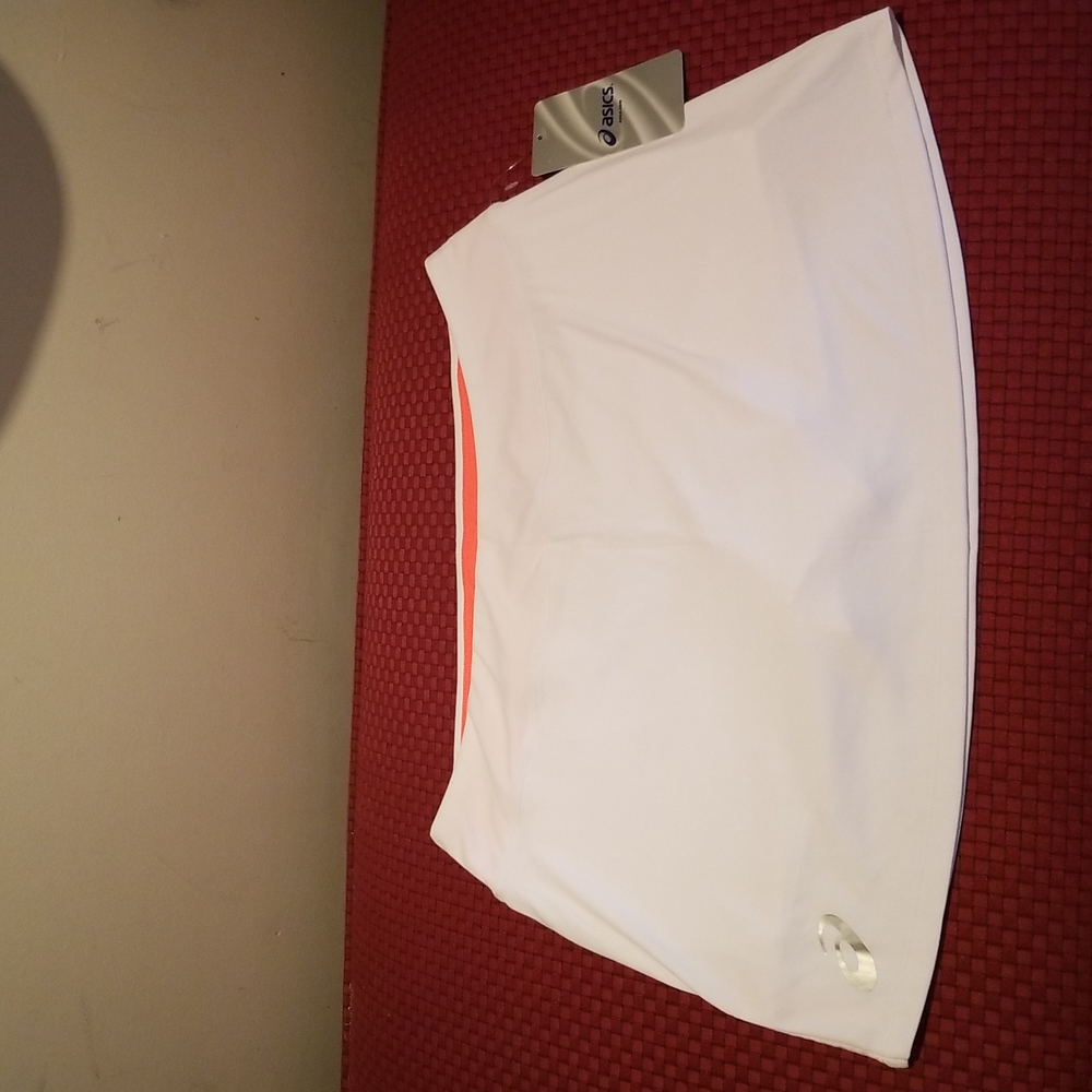 Large Asics White Tennis Skirt Skort with Neon Orange Accents